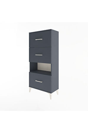 Arges Dolap Tek Raflı 3 Çekmeceli 60x30x134 Antrasit-Antrasit