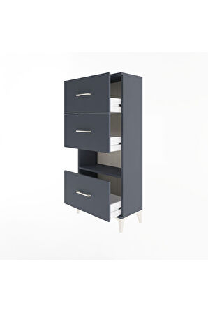 Arges Dolap Tek Raflı 3 Çekmeceli 60x30x134 Antrasit-Antrasit