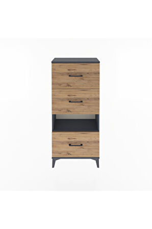 Arges Dolap Tek Raflı 3 Çekmeceli 60x30x134 Antrasit-Çam