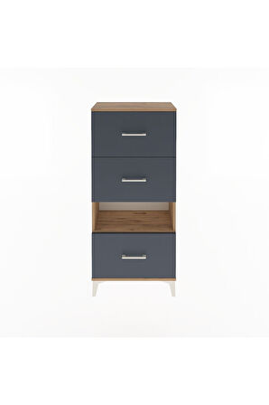Arges Dolap Tek Raflı 3 Çekmeceli 60x30x134 Çam-Antrasit