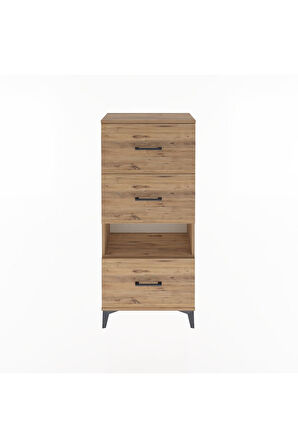 Arges Dolap Tek Raflı 3 Çekmeceli 60x30x134 Çam-Çam