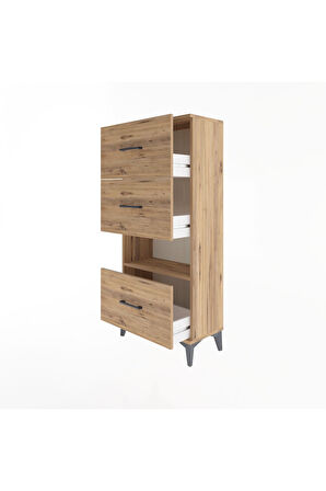 Arges Dolap Tek Raflı 3 Çekmeceli 60x30x134 Çam-Çam