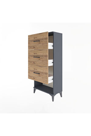 Arges Dolap 3 Çekmeceli 60x30x134 Antrasit-Çam