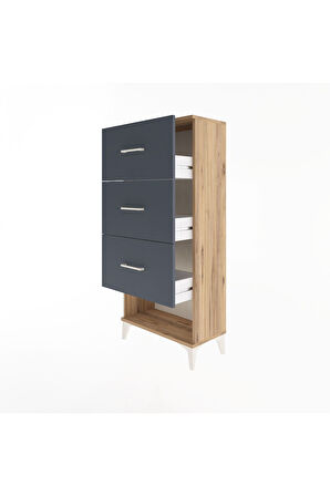 Arges Dolap 3 Çekmeceli 60x30x134 Çam-Antrasit