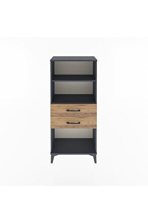 Arges Dolap 2 Raflı 2 Çekmeceli 60x30x134 Antrasit-Çam
