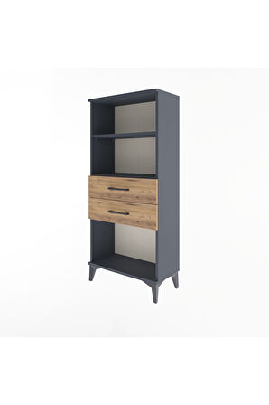 Arges Dolap 2 Raflı 2 Çekmeceli 60x30x134 Antrasit-Çam