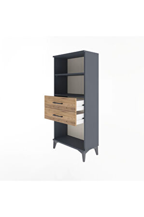 Arges Dolap 2 Raflı 2 Çekmeceli 60x30x134 Antrasit-Çam