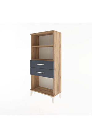 Arges Dolap 2 Raflı 2 Çekmeceli 60x30x134 Çam-Antrasit