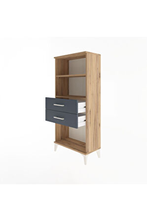 Arges Dolap 2 Raflı 2 Çekmeceli 60x30x134 Çam-Antrasit