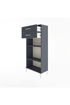 Arges Dolap 2 Raflı 2 Çekmeceli 60x30x134 Antrasit-Antrasit