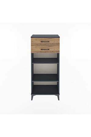 Arges Dolap 2 Raflı 2 Çekmeceli 60x30x134 Antrasit-Çam