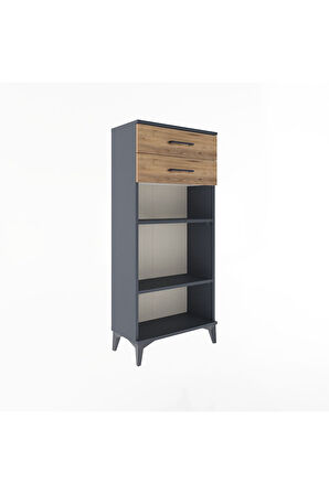 Arges Dolap 2 Raflı 2 Çekmeceli 60x30x134 Antrasit-Çam