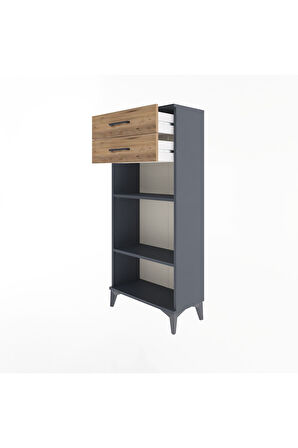 Arges Dolap 2 Raflı 2 Çekmeceli 60x30x134 Antrasit-Çam