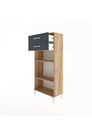 Arges Dolap 2 Raflı 2 Çekmeceli 60x30x134 Çam-Antrasit