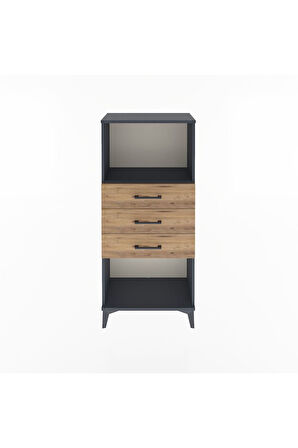 Arges Dolap Tek Raflı 3 Çekmeceli 60x30x134 Antrasit-Çam