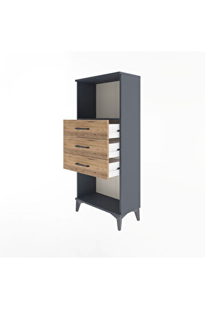Arges Dolap Tek Raflı 3 Çekmeceli 60x30x134 Antrasit-Çam