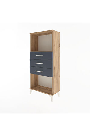 Arges Dolap Tek Raflı 3 Çekmeceli 60x30x134 Çam-Antrasit