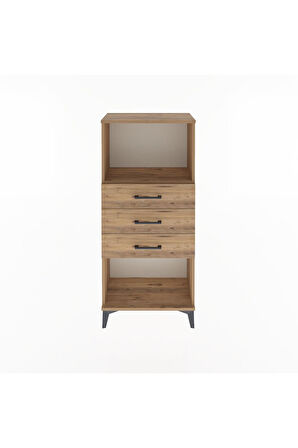 Arges Dolap Tek Raflı 3 Çekmeceli 60x30x134 Çam-Çam