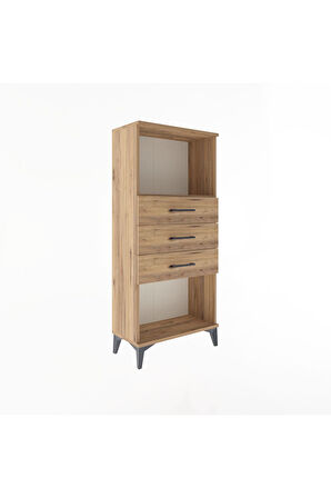 Arges Dolap Tek Raflı 3 Çekmeceli 60x30x134 Çam-Çam