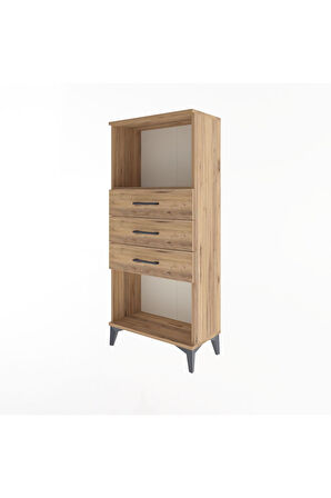 Arges Dolap Tek Raflı 3 Çekmeceli 60x30x134 Çam-Çam