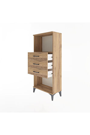 Arges Dolap Tek Raflı 3 Çekmeceli 60x30x134 Çam-Çam