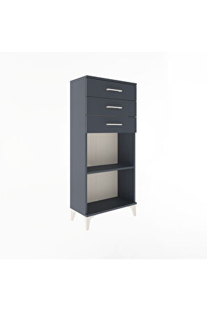 Arges Dolap Tek Raflı 3 Çekmeceli 60x30x134 Antrasit-Antrasit