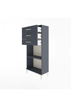 Arges Dolap Tek Raflı 3 Çekmeceli 60x30x134 Antrasit-Antrasit