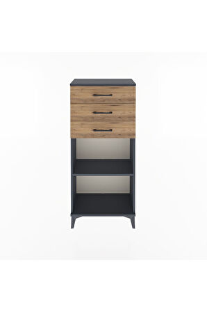 Arges Dolap Tek Raflı 3 Çekmeceli 60x30x134 Antrasit-Çam