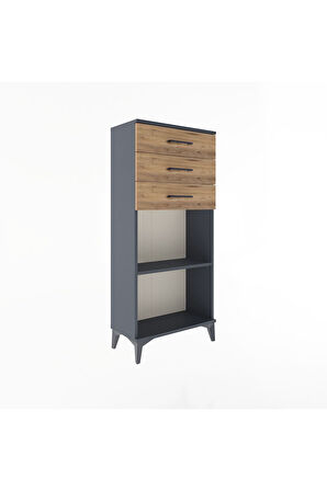 Arges Dolap Tek Raflı 3 Çekmeceli 60x30x134 Antrasit-Çam