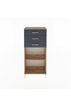 Arges Dolap Tek Raflı 3 Çekmeceli 60x30x134 Çam-Antrasit