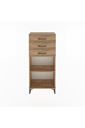 Arges Dolap Tek Raflı 3 Çekmeceli 60x30x134 Çam-Çam