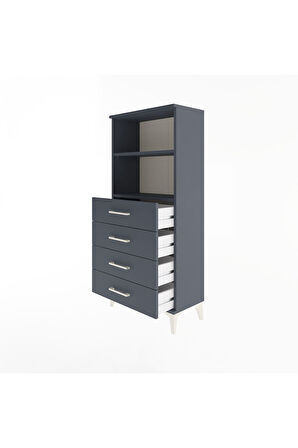 Arges Dolap 2 Raflı 4 Çekmeceli 60x30x134 Antrasit-Antrasit