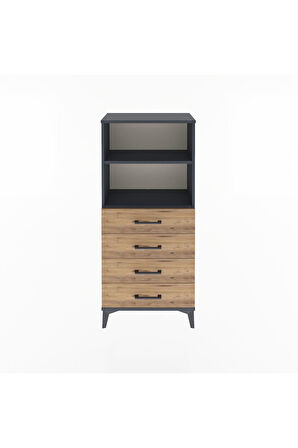 Arges Dolap 2 Raflı 4 Çekmeceli 60x30x134 Antrasit-Çam