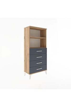Arges Dolap 2 Raflı 4 Çekmeceli 60x30x134 Çam-Antrasit