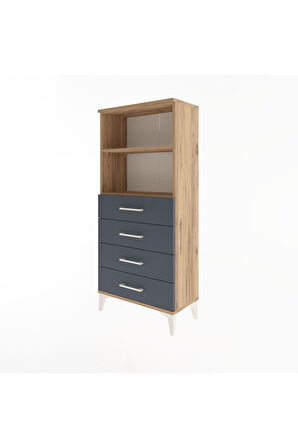 Arges Dolap 2 Raflı 4 Çekmeceli 60x30x134 Çam-Antrasit