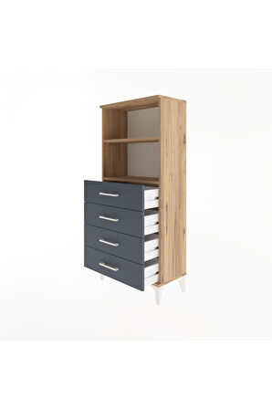 Arges Dolap 2 Raflı 4 Çekmeceli 60x30x134 Çam-Antrasit