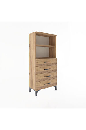 Arges Dolap 2 Raflı 4 Çekmeceli 60x30x134 Çam-Çam