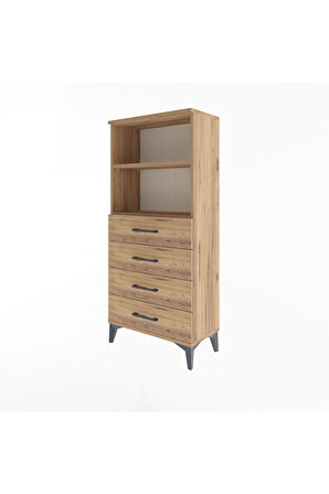 Arges Dolap 2 Raflı 4 Çekmeceli 60x30x134 Çam-Çam