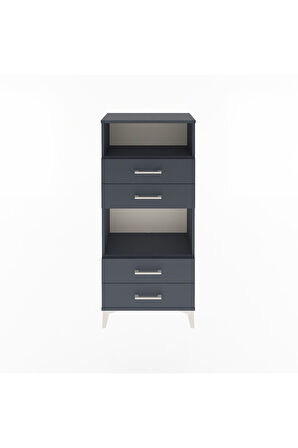 Arges Dolap 2 Raflı 4 Çekmeceli 60x30x134 Antrasit-Antrasit