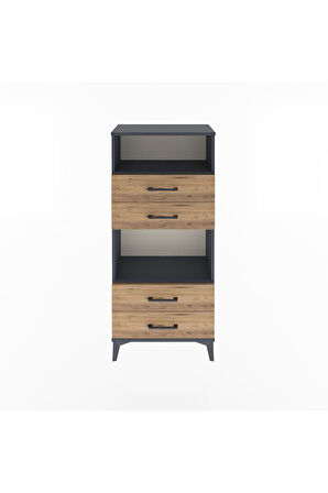 Arges Dolap 2 Raflı 4 Çekmeceli 60x30x134 Antrasit-Çam