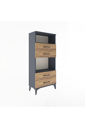 Arges Dolap 2 Raflı 4 Çekmeceli 60x30x134 Antrasit-Çam