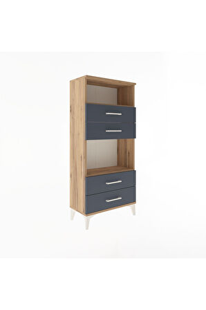 Arges Dolap 2 Raflı 4 Çekmeceli 60x30x134 Çam-Antrasit