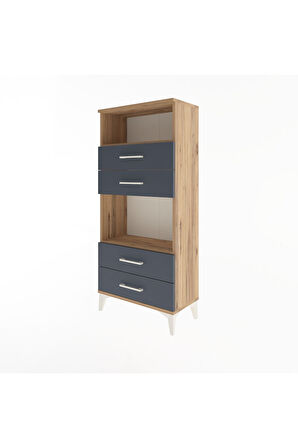 Arges Dolap 2 Raflı 4 Çekmeceli 60x30x134 Çam-Antrasit