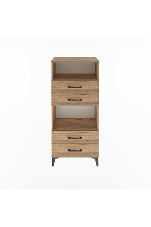 Arges Dolap 2 Raflı 4 Çekmeceli 60x30x134 Çam-Çam