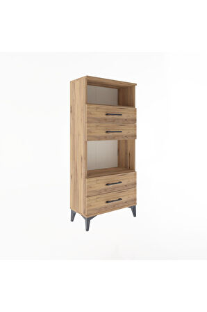Arges Dolap 2 Raflı 4 Çekmeceli 60x30x134 Çam-Çam