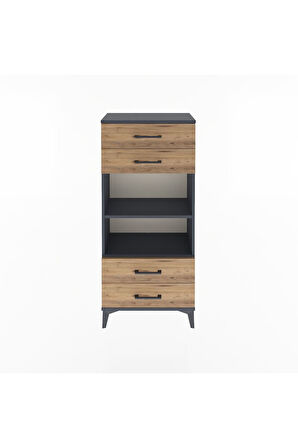 Arges Dolap 2 Raflı 4 Çekmeceli 60x30x134 Antrasit-Çam