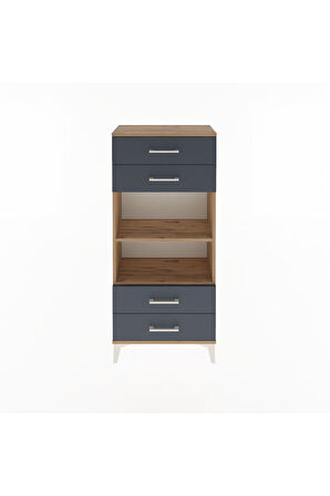 Arges Dolap 2 Raflı 4 Çekmeceli 60x30x134 Çam-Antrasit