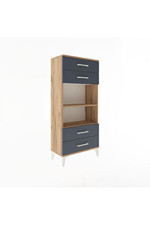 Arges Dolap 2 Raflı 4 Çekmeceli 60x30x134 Çam-Antrasit