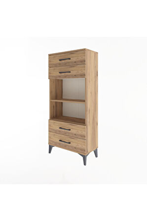 Arges Dolap 2 Raflı 4 Çekmeceli 60x30x134 Çam-Çam