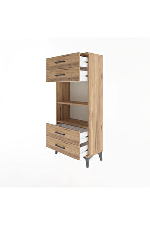 Arges Dolap 2 Raflı 4 Çekmeceli 60x30x134 Çam-Çam